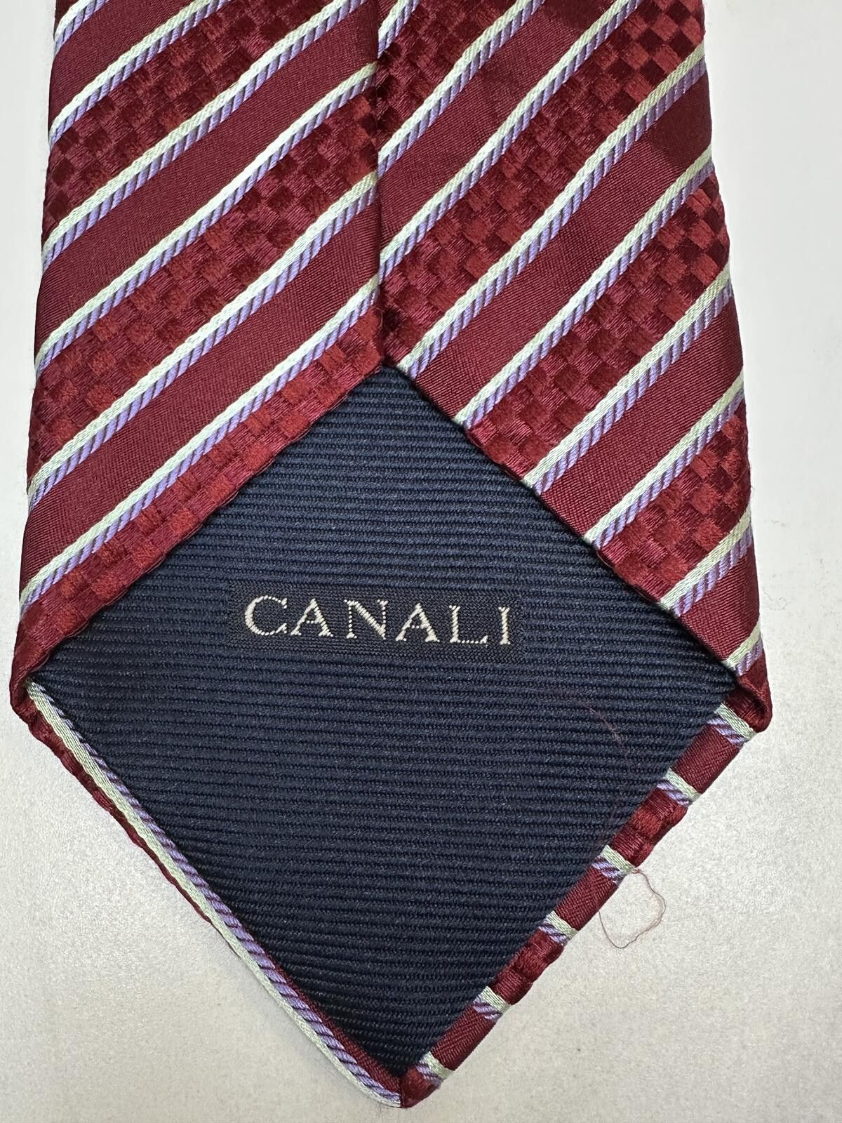 Canali Canali 100% Italian silk tie burgundy lavender cream striped Size ONE SIZE - 3 Thumbnail