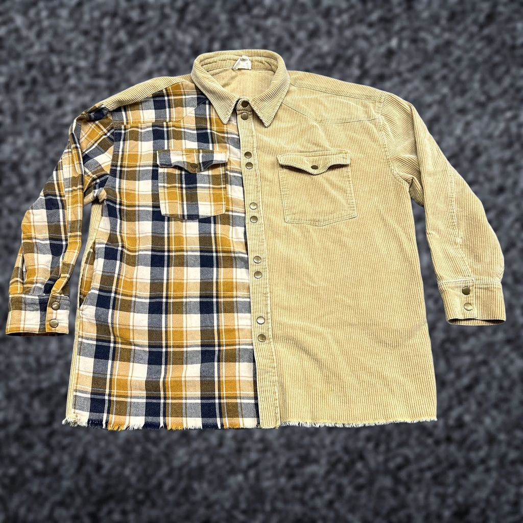 Vintage Oli & Hali Jacket Womens L Beige Corduroy Plaid Patchwork Shacket Snap Casual Size L / US 10 / IT 46 - 1 Thumbnail