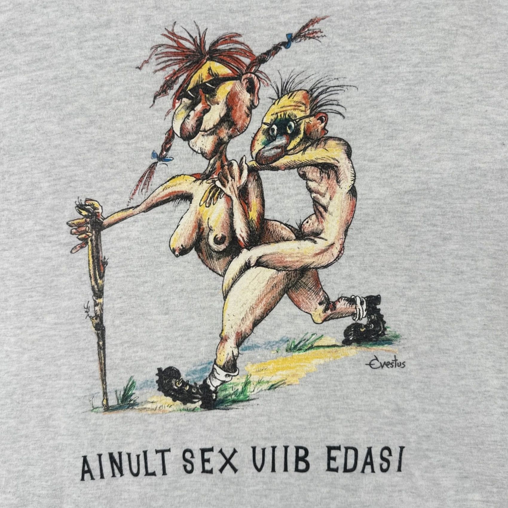 Fruit Of The Loom VINTAGE Screen Stars By Fruit Of The Loom S Gray Shirt 90s Estonian Funny Sex Tee Size US S / EU 44-46 / 1 - 6 Thumbnail