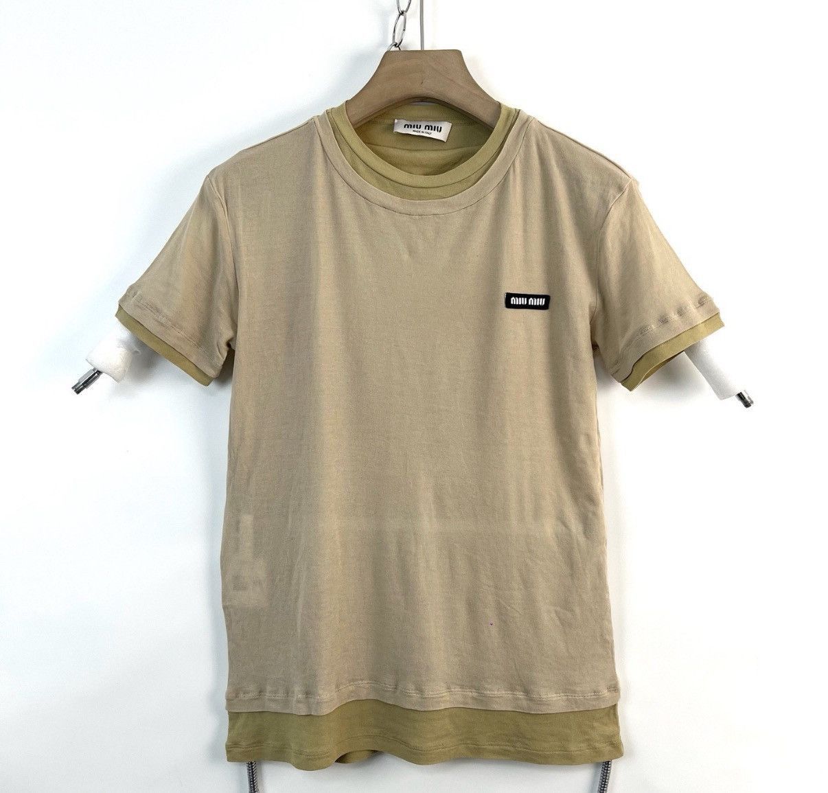 Miu Miu Beige Short-Sleeve Layered T-Shirt XS Size US XS / EU 42 / 0 - 1 Thumbnail