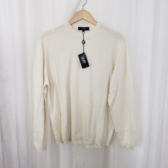 Raffi Linea Uomo white merino wool crew neck sweater Med