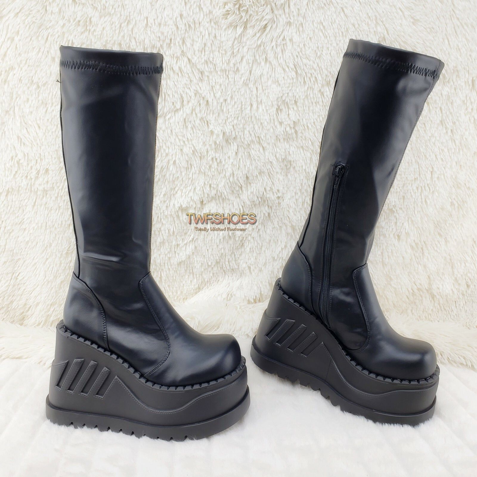 Other Stomp 200 65 Black Matte Platform Wedge Heel Knee Boots NY S Size US 9 / IT 39 - 1 Thumbnail