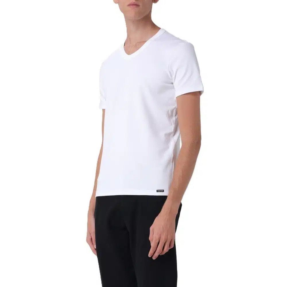 Tom Ford o1loc1c0526 IST4M09 V neck Underwear Cotton T-Shirt in White Size US M / EU 48-50 / 2 - 2 Thumbnail