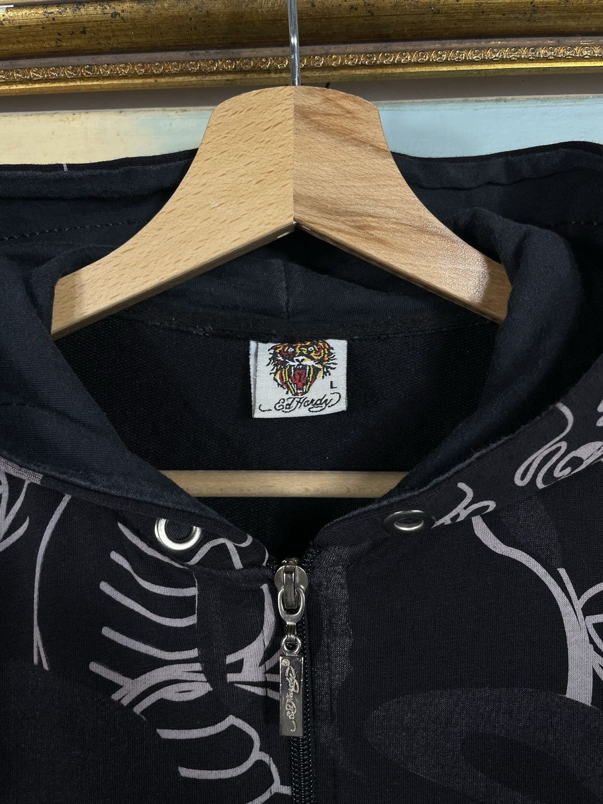 Ed Hardy × Vintage Ed Hardy Y2k Avant Garde Zip AOP Hoodie Sweatshirt Vintage Size M / US 6-8 / IT 42-44 - 5 Thumbnail