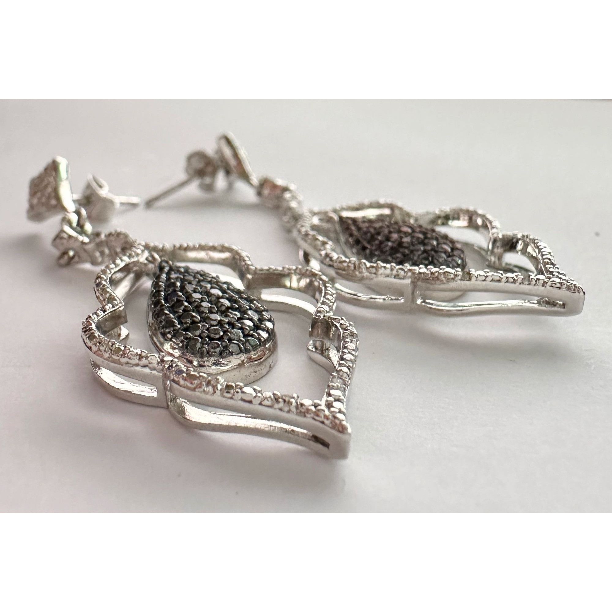Other Black Diamond Cluster Leaf Dangle Earrings Size ONE SIZE - 4 Thumbnail