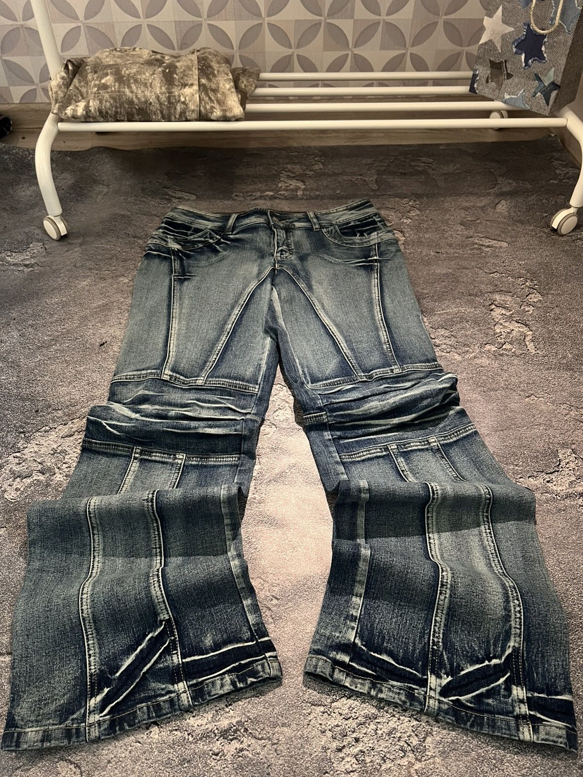 Flared Distressed Faded Shredded / Retro Number Nine Style
