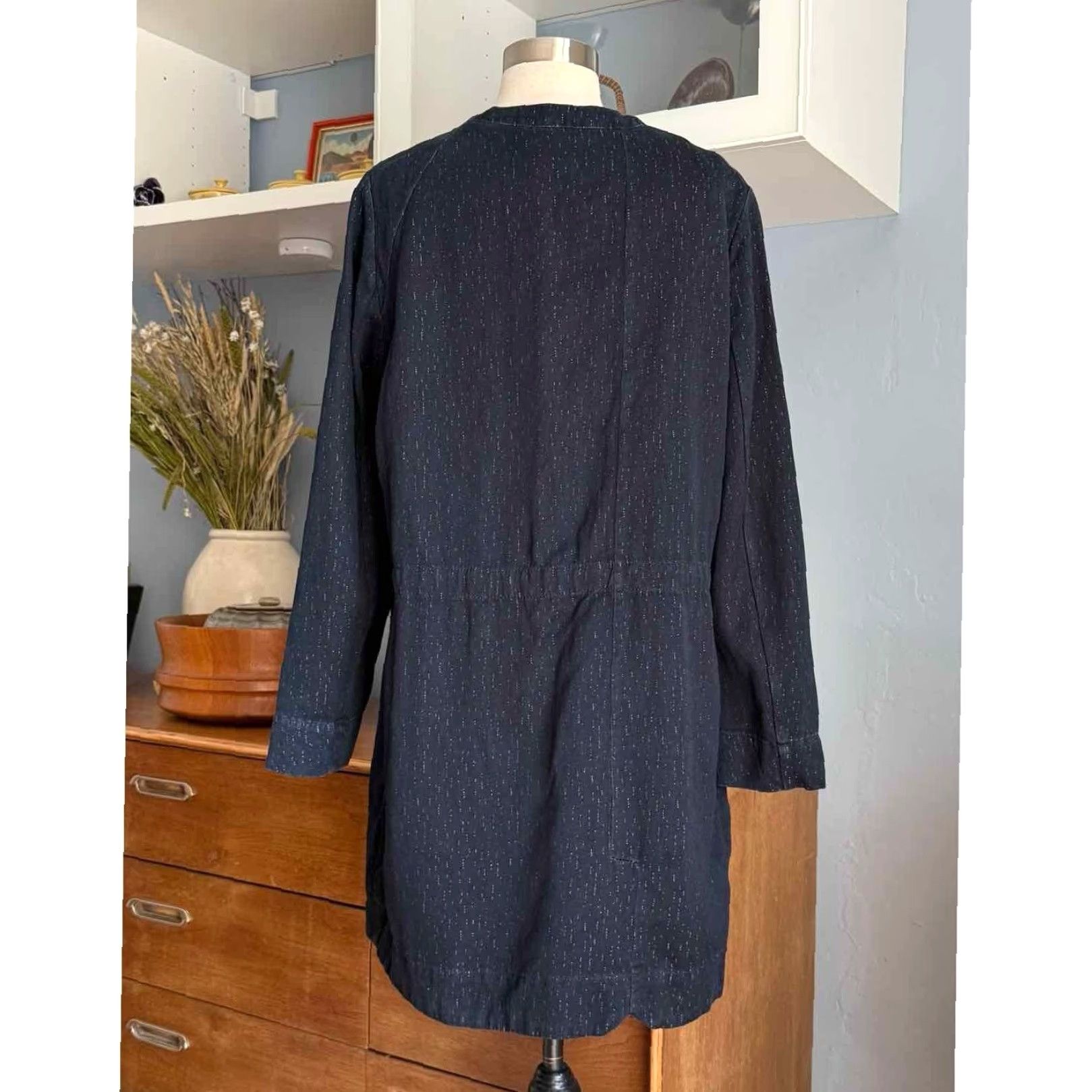 Denime LILITH Rinaldi Navy Denim Topper Jacket Cinched Waist Ties Lagenlook 40 M Navy Denim Topper Jacket Womens M 40 Blue Jacket Size S / US 4 / IT 40 - 4 Thumbnail