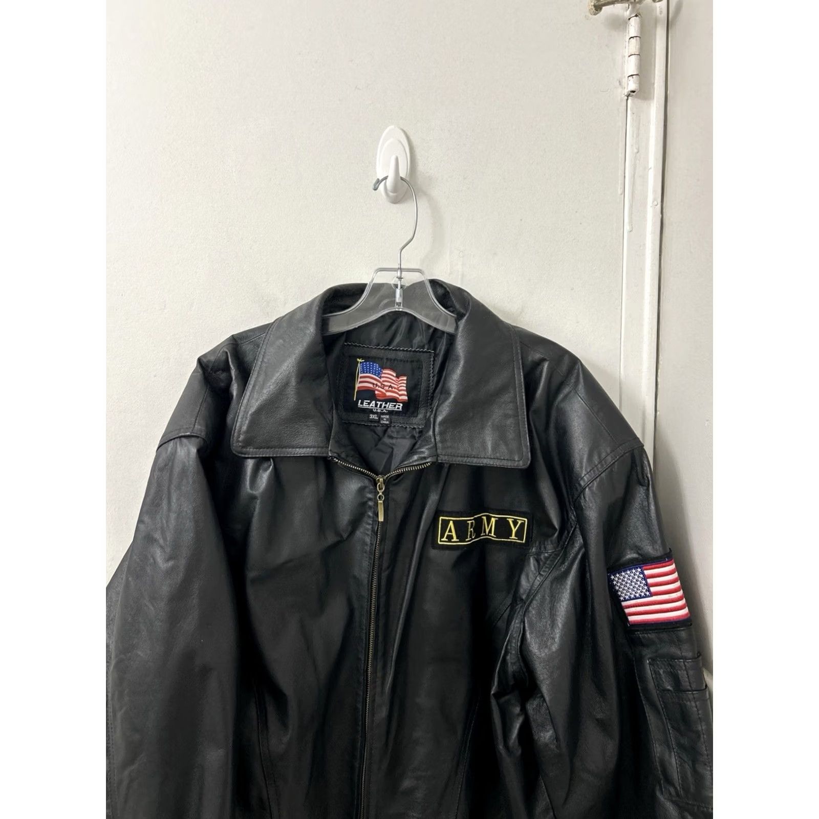 Vintage Leather USA Army Bomber Jacket Mens 3XL Black Military L/S Size US XXL / EU 58 / 5 - 2 Thumbnail