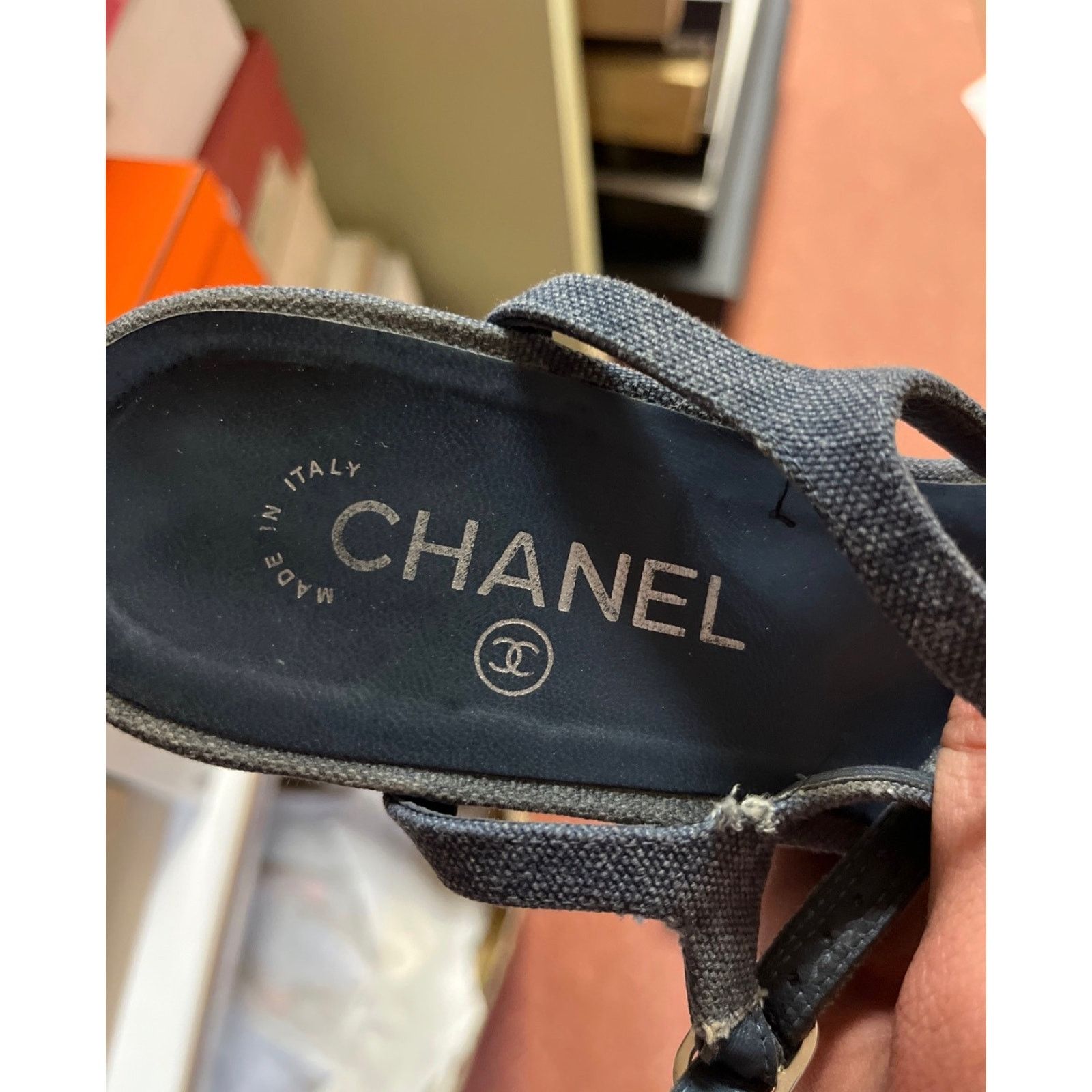 Chanel Chanel Blue Denim Wedge Sandals, Size 39.5 Size US 8.5 / IT 38.5 - 6 Thumbnail