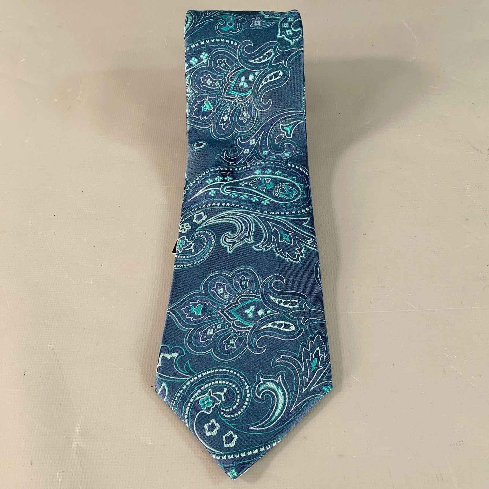 Pierre Cardin PIERRE CARDIN Navy Turquoise Paisley Silk Tie Size ONE SIZE - 3 Thumbnail