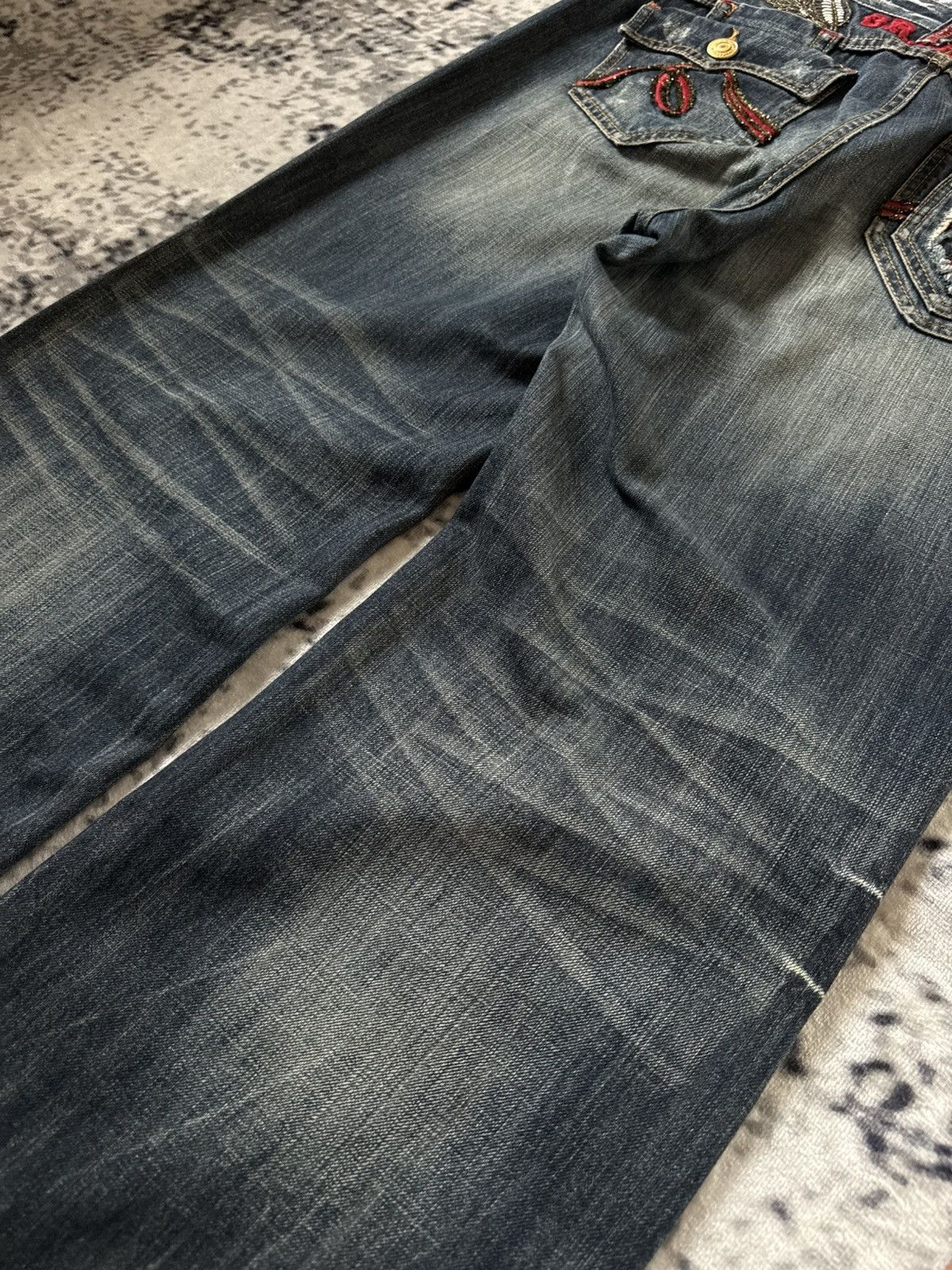 Japanese Brand Oririn Dr Denim Embroidered Flared Wide Leg Jeans Size US 34 / EU 50 - 10 Thumbnail
