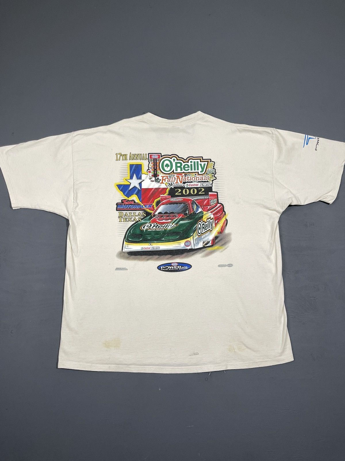 Jerzees 2002 O'Reilly Fall Nations Drag Nascar Vintage T-shirt Size US XL / EU 56 / 4 - 1 Thumbnail