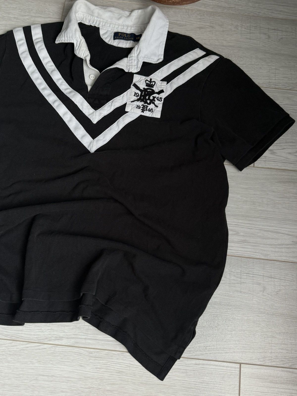 Polo Ralph Lauren Vintage Polo Ralph Lauren Rugby Shirt Black Collar Crest Logo Size US XXL / EU 58 / 5 - 2 Thumbnail