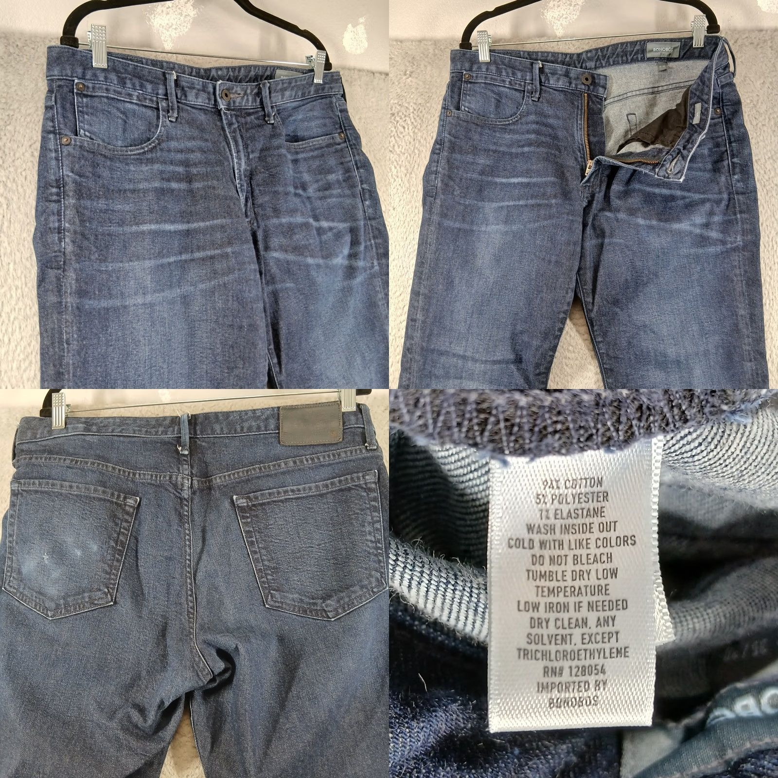 Bonobos Bonobos Jeans Mens 35 Blue Premium Indigo Whiskered Faded Wash Size US 35 - 8 Thumbnail