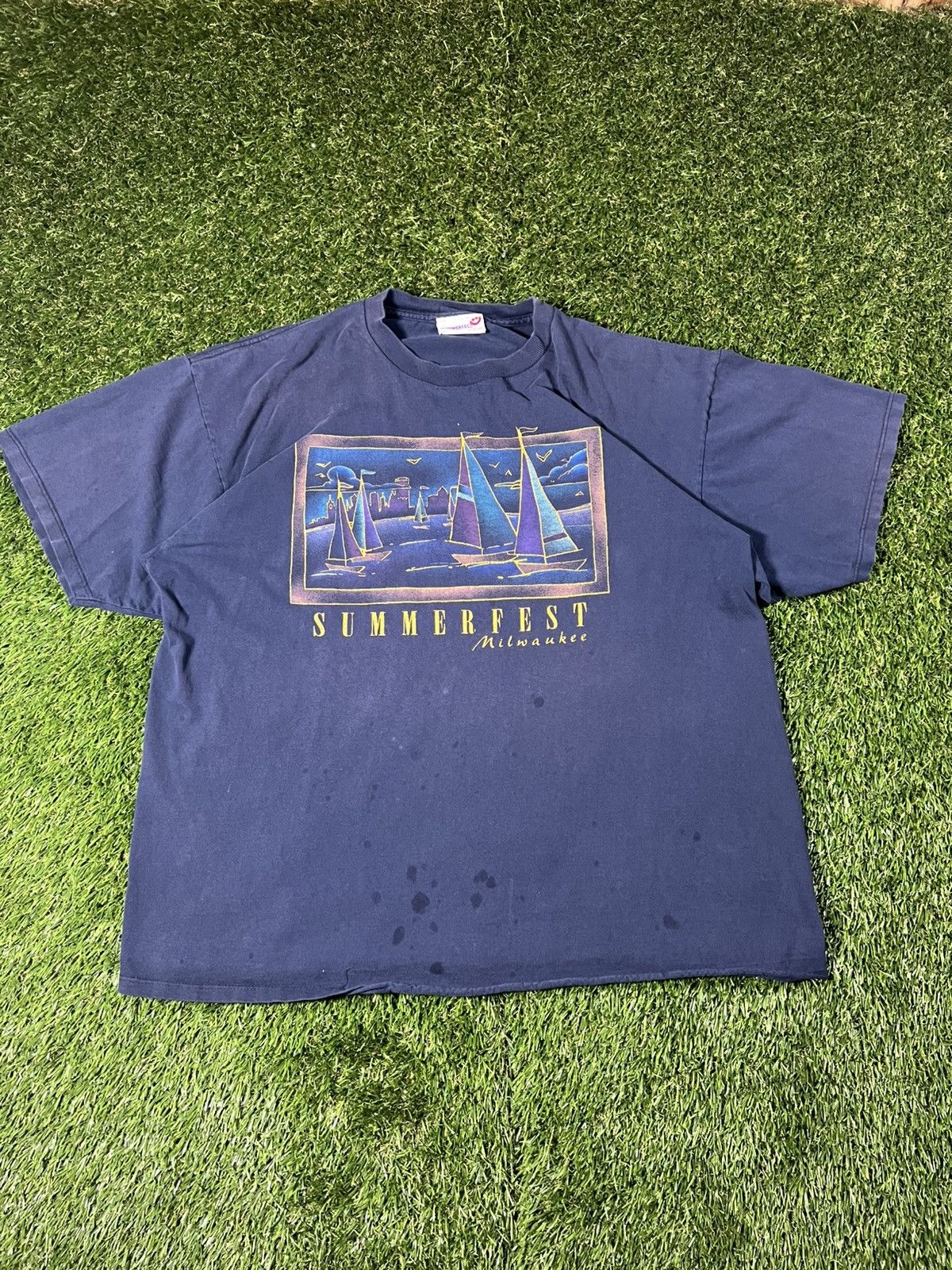 Vacation Vintage 90s Faded Summerfest Milwaukee Sail Boat Boxy Tee Size US XL / EU 56 / 4 - 1 Thumbnail