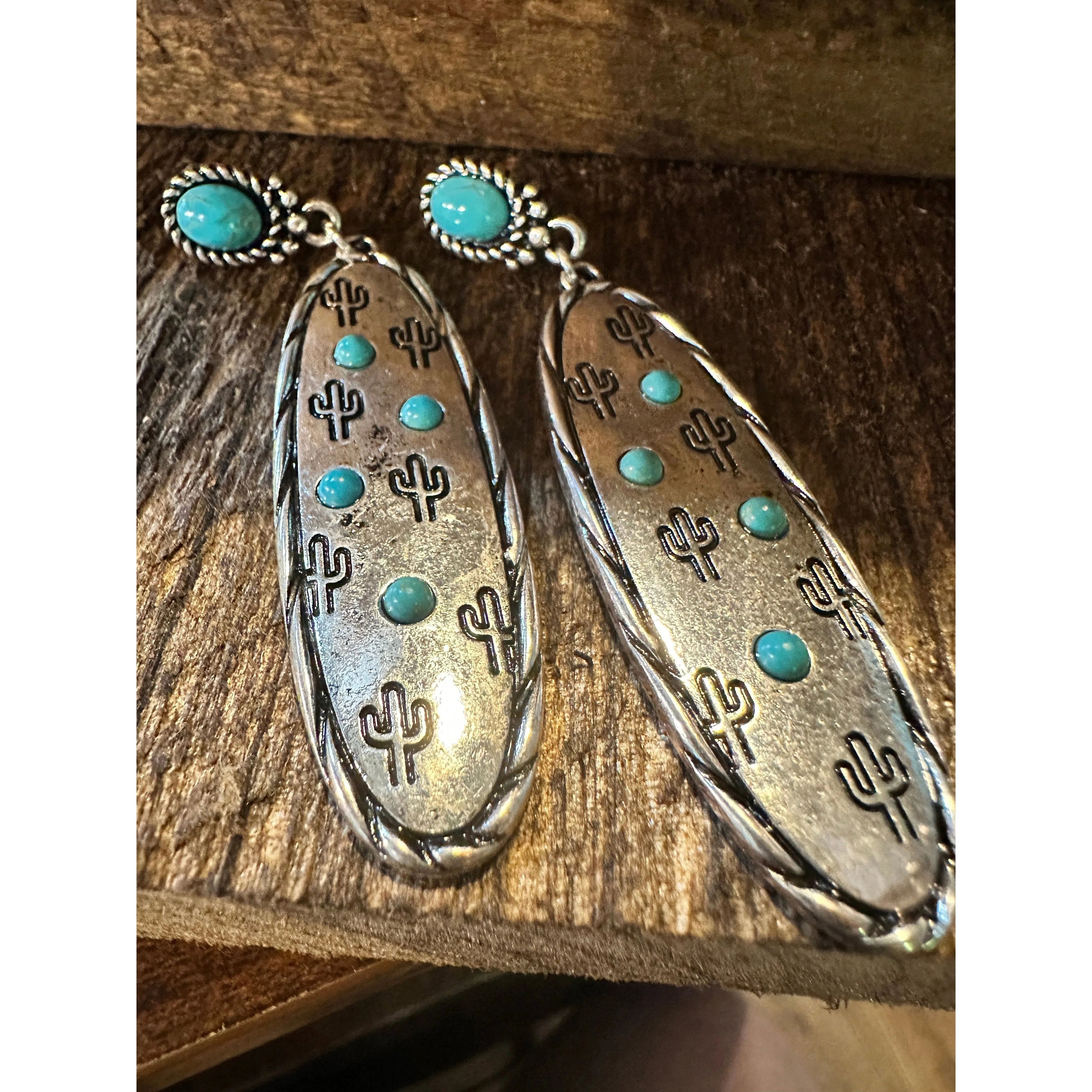 Other Boho Hippie Cowgirl Western Stamped Stone Silver Earrings - Size ONE SIZE - 7 Thumbnail