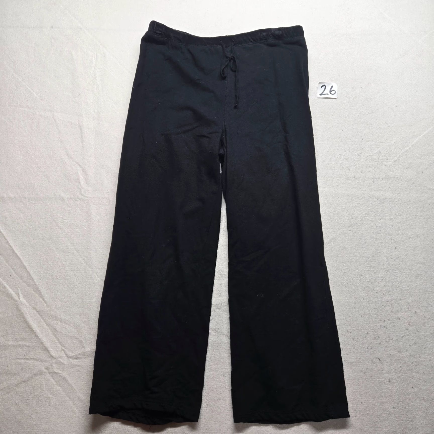 Vintage Onque Casuals Pants Ladies Solid Black Tie Waist L Regular Black Cotton Blend Knit Straight Front Pockets 20in Inseam Womens Size 36" / US 14 / IT 50 - 2 Thumbnail
