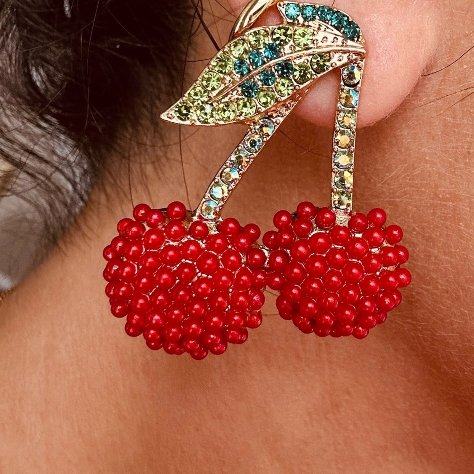 Other Rhinestones Cherry Earrings Size ONE SIZE - 2 Thumbnail