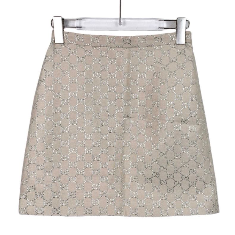 Gucci GucciBeige silver silk GG jacquard full-printed wool skirt Size 24" / US 00 / IT 34 - 1 Thumbnail