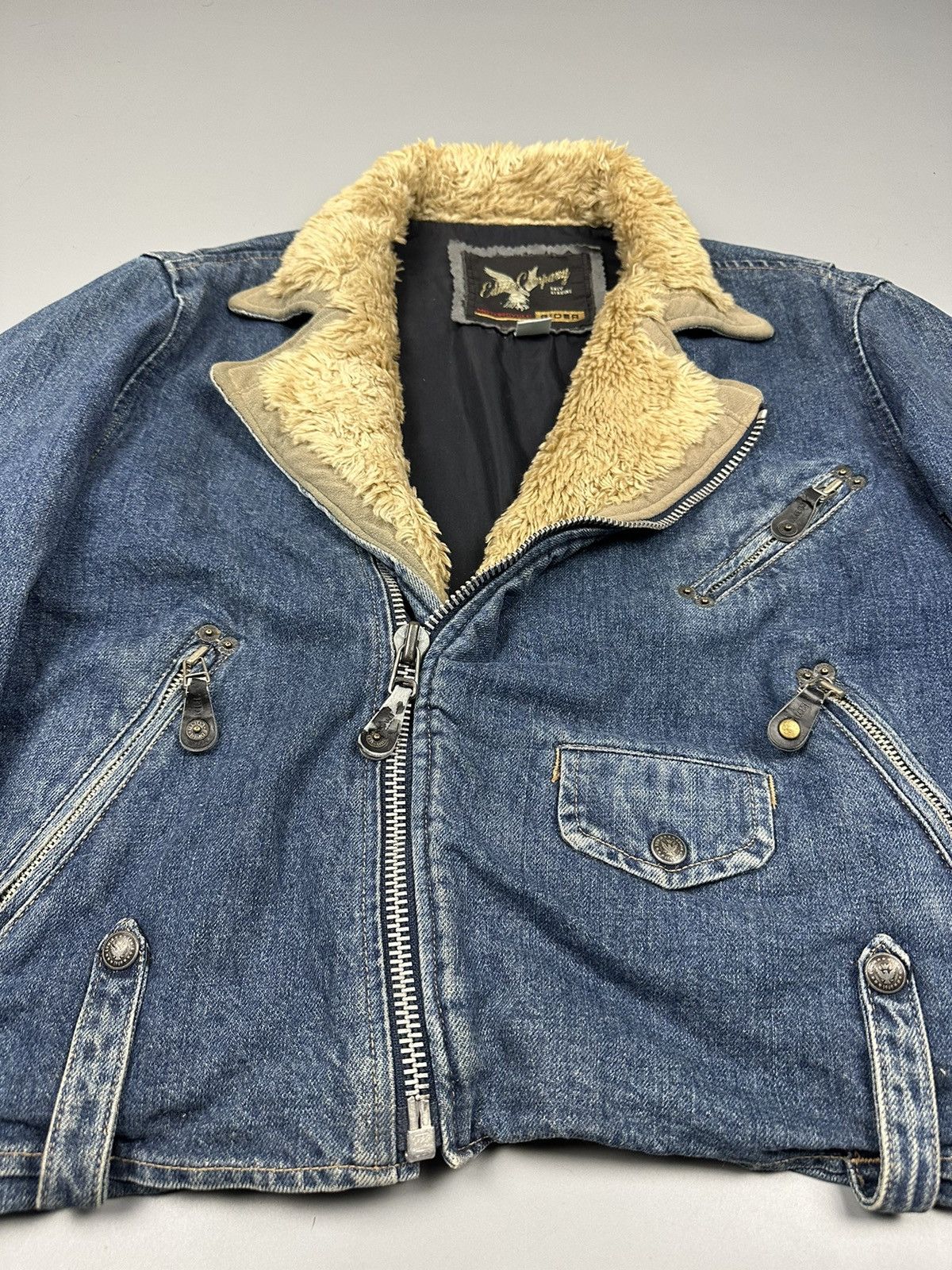 Edwin Vintage Edwin Rider Denim Jacket Beige Faux Fur Collar Size US M / EU 48-50 / 2 - 5 Thumbnail