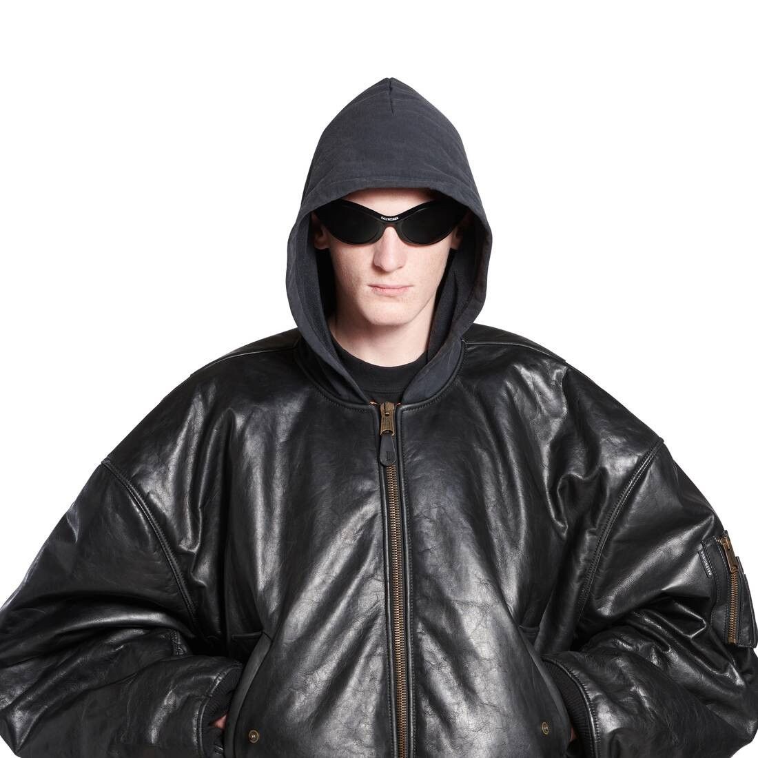 Balenciaga o1in1g0825 DIY Metal Outline Hooded Bomber Jacket in Black Size US XS / EU 42 / 0 - 6 Thumbnail