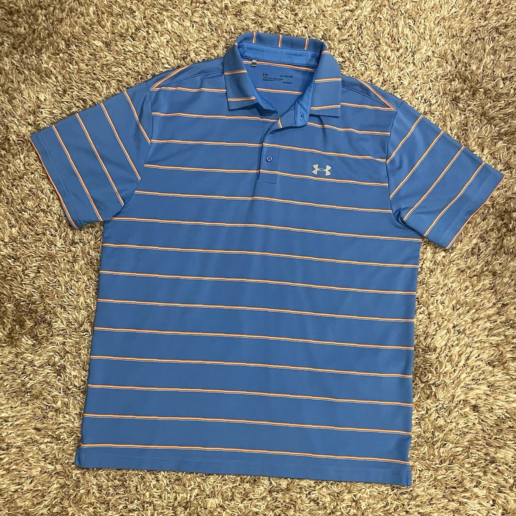 Under Armour Under Armour Polo Shirt Men XL Blue Orange Striped HeatGear Fitness Golf Tennis Travel Casual Relaxed Shirt Womens? No, Men. Size US XL / EU 56 / 4 - 2 Thumbnail