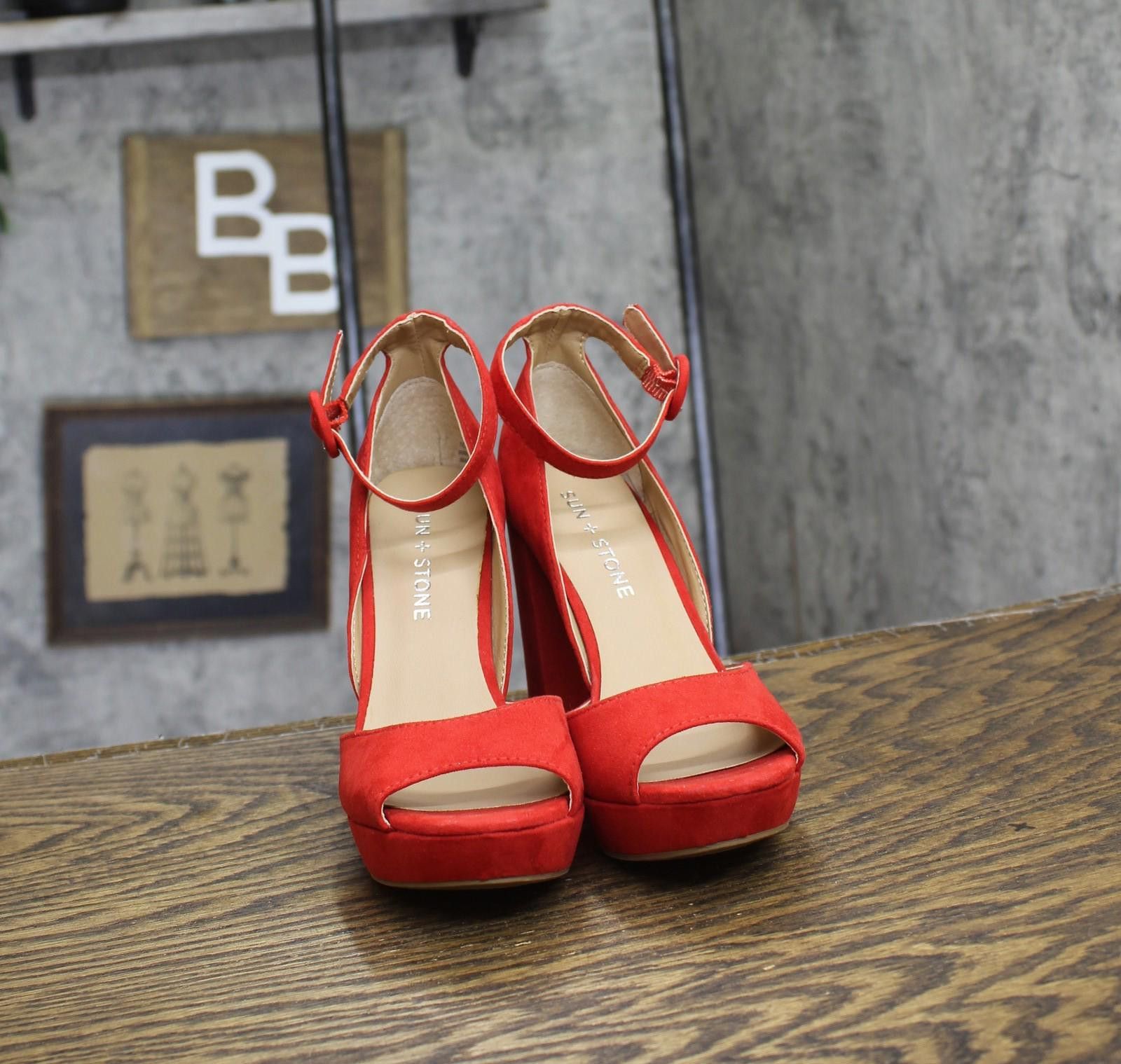 Other New Sun + Stone Reeta Block-heel Platform Sandals Red 5m Size US 5 / IT 35 - 3 Thumbnail