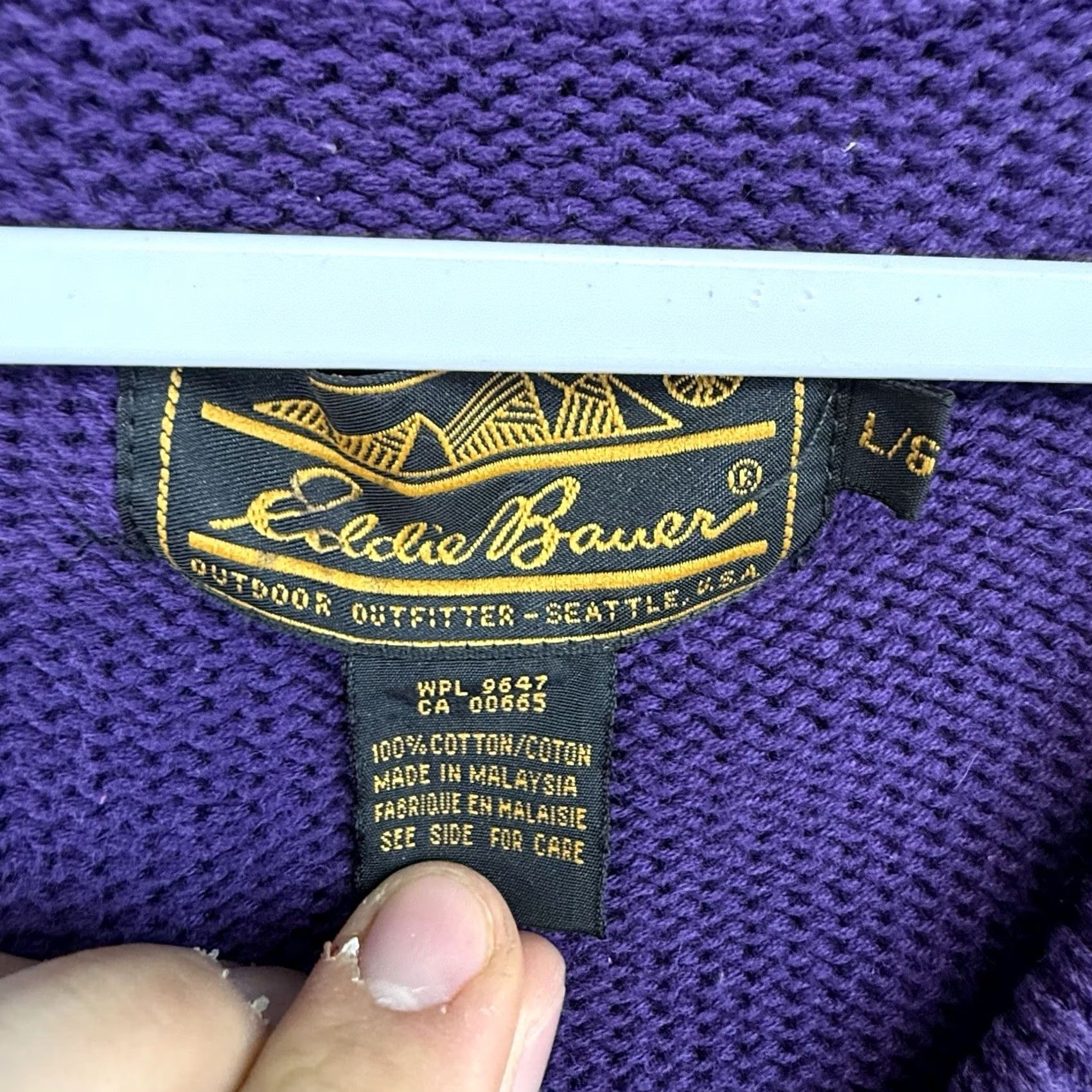 Eddie Bauer VINTAGE Eddie Bauer Sweater Mens XL Purple V-Neck Cable-Knit 100% Cotton Open Knit All Seasons Pullover 90s Leather Logo? Size US XL / EU 56 / 4 - 3 Thumbnail