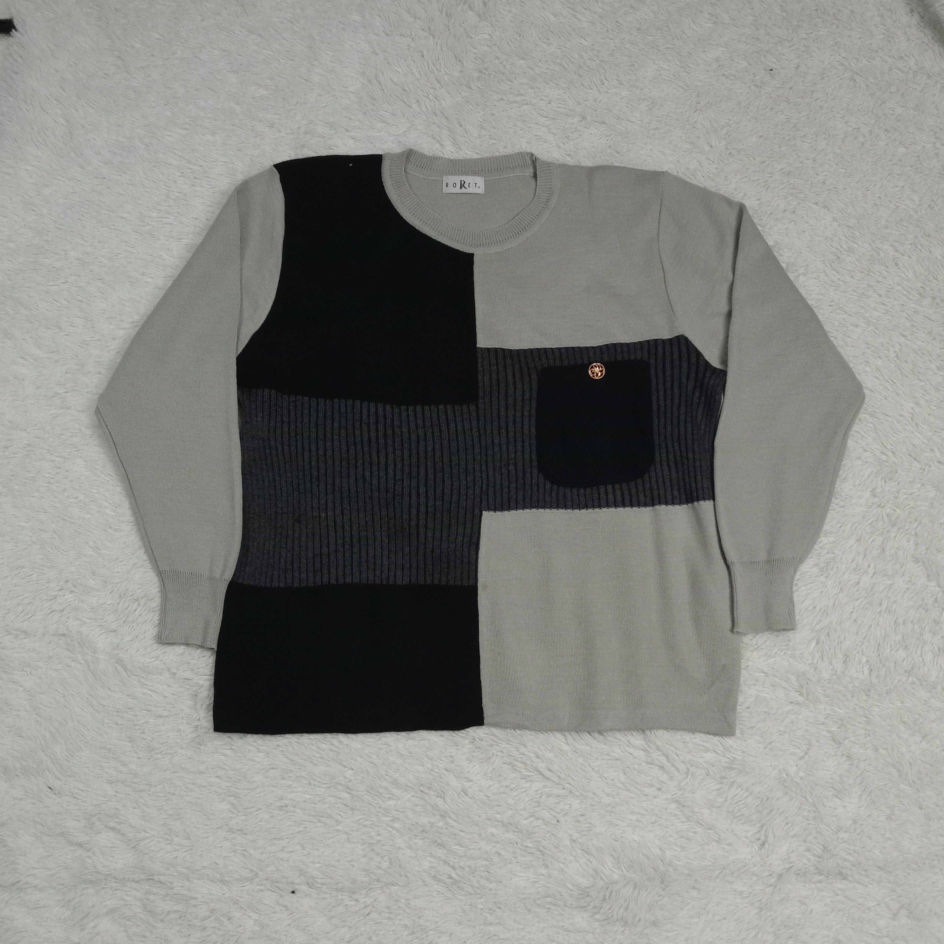 image of Archival Clothing x Coloured Cable Knit Sweater 80's Rouret Single Pocket Roundneck Knitwear Sweats