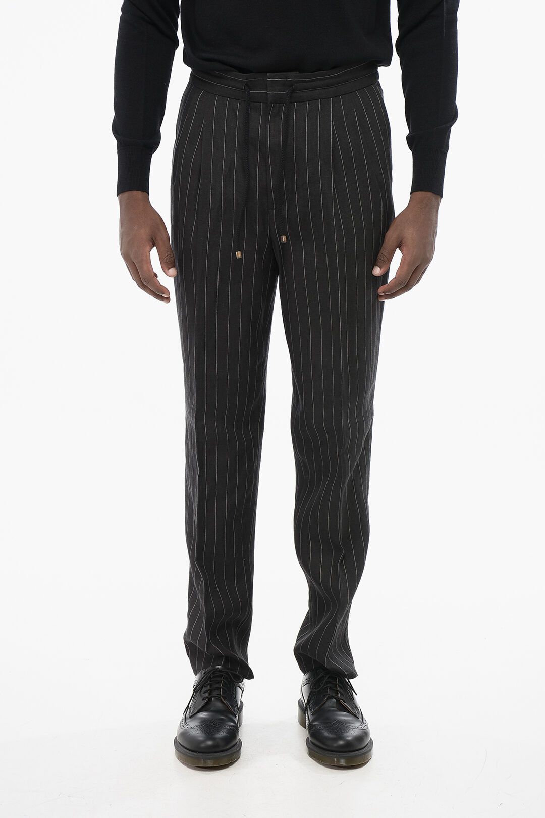 Brunello Cucinelli og1mm0825 Double-pleated Pinstriped Linen Pants in Brown Size US 44 / EU 60 - 1 Thumbnail