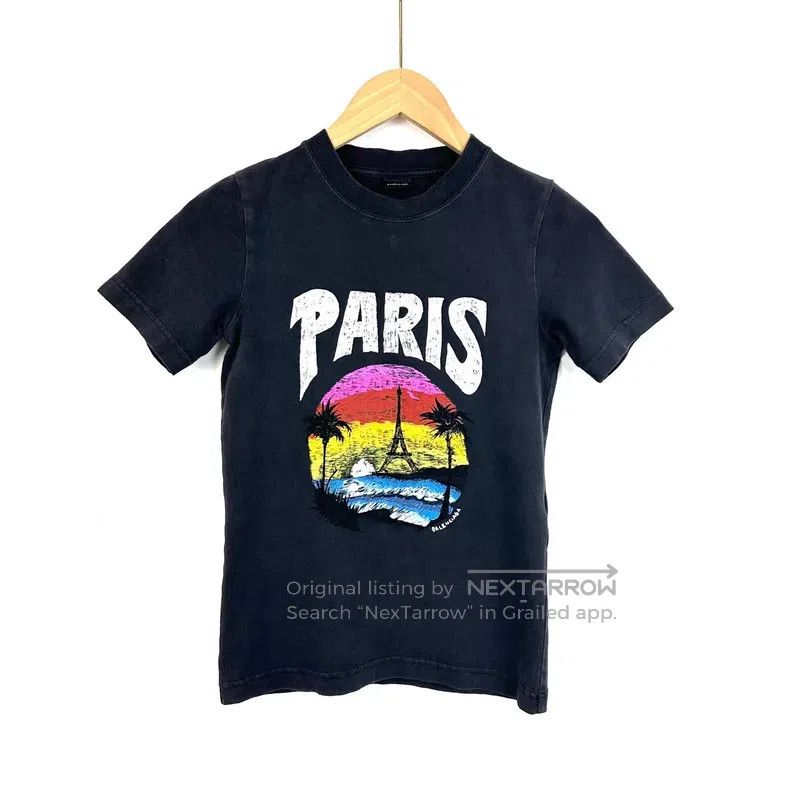 Balenciaga Balenciaga Black Paris sunset tower beach print short-slee Size L / US 10 / IT 46 - 2 Thumbnail