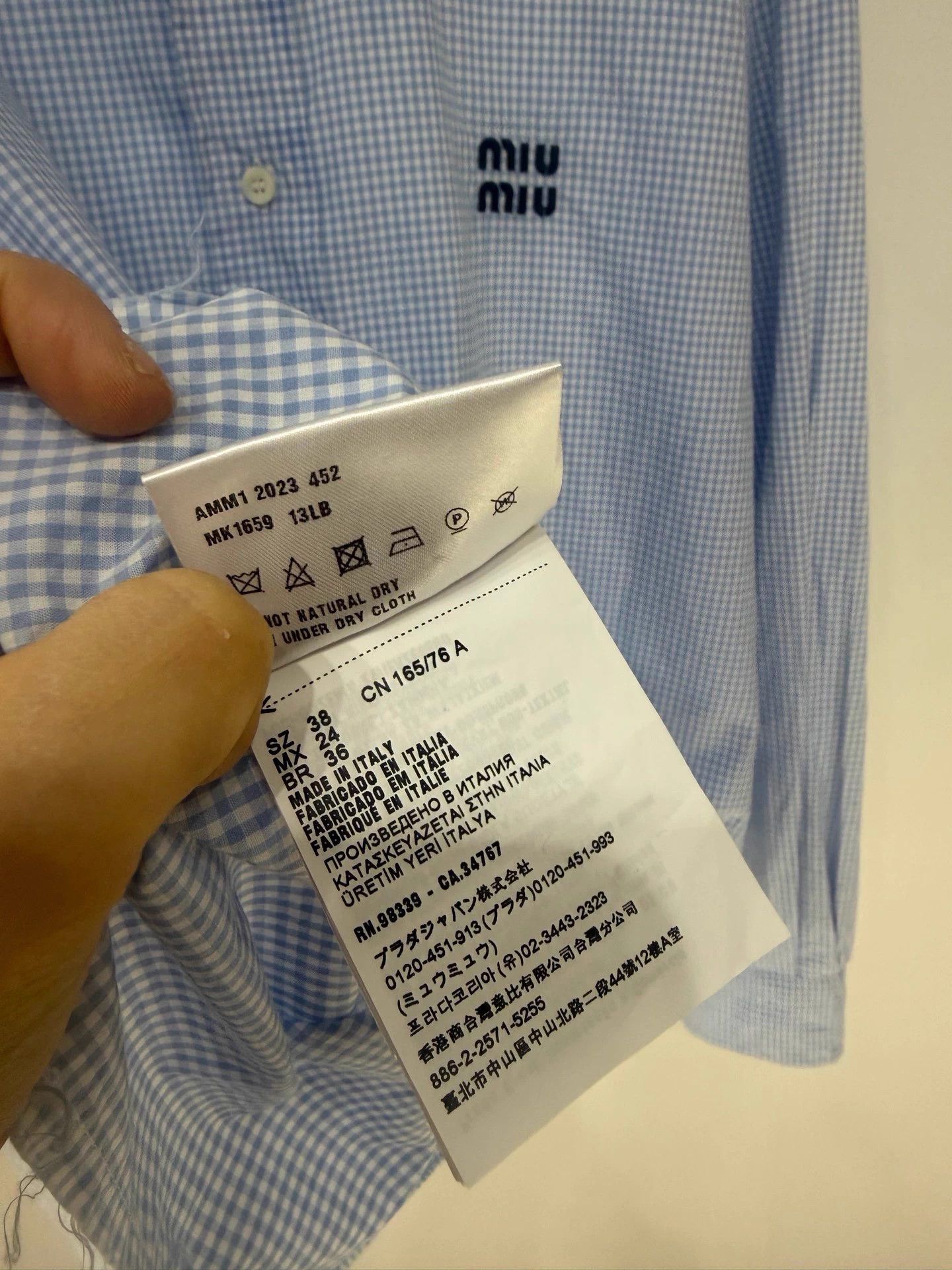 Miu Miu MIU MIU Women's Light Blue Check Logo Shirt 38 Mint Size S / US 4 / IT 40 - 4 Thumbnail
