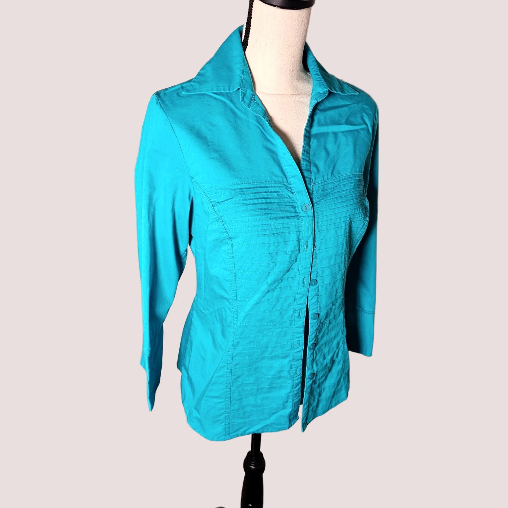 Vintage Signature by Larry Levine Womens Button-Up Blouse Long Sleeve Teal Size M Size M / US 6-8 / IT 42-44 - 1 Thumbnail