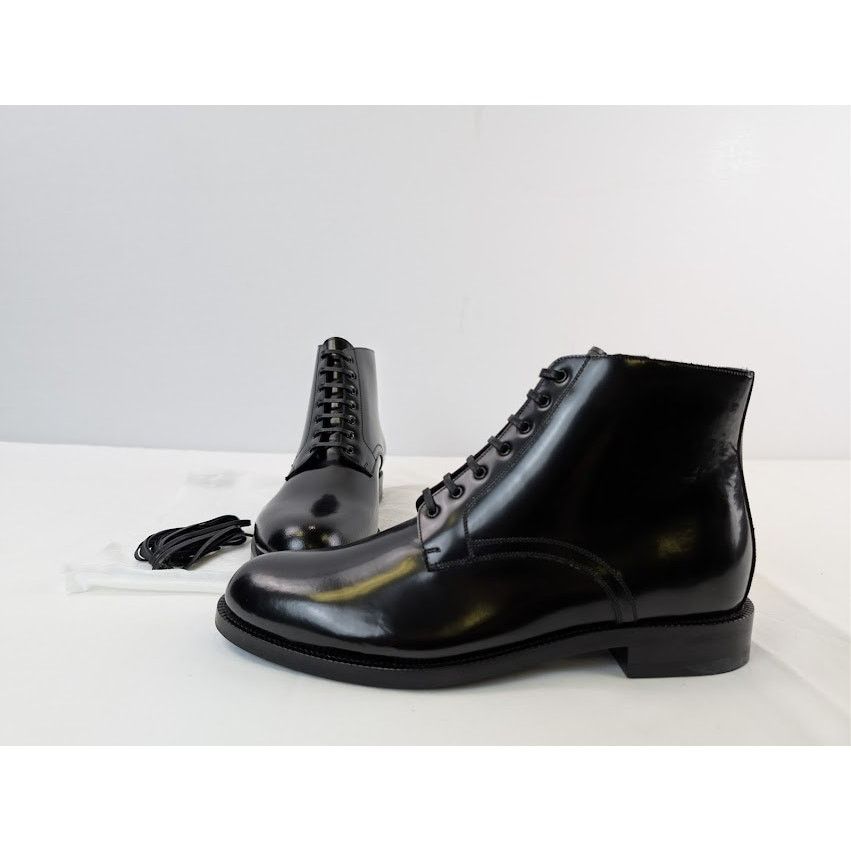 Celine o1rshd1 Leather Mid Top Shiny Classic Army Boots in Black Size US 7 / EU 40 - 19 Thumbnail