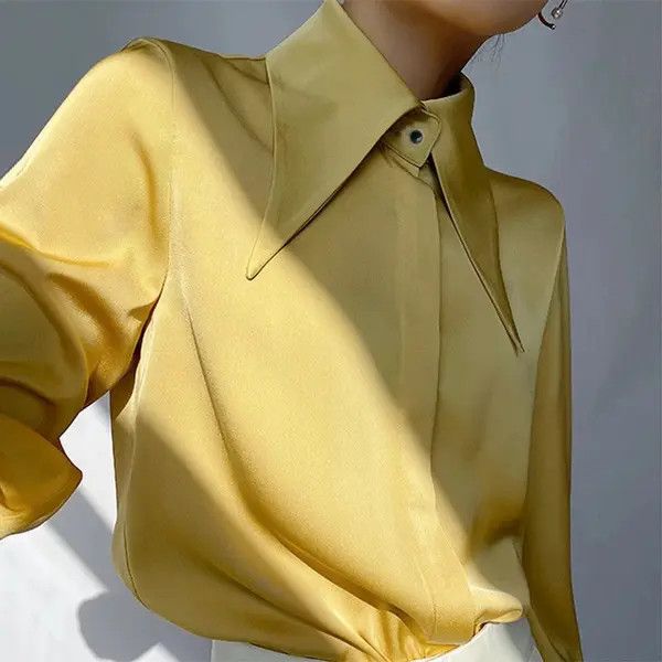 Autumn Vintage Satin Silk Women Shirt Elegant