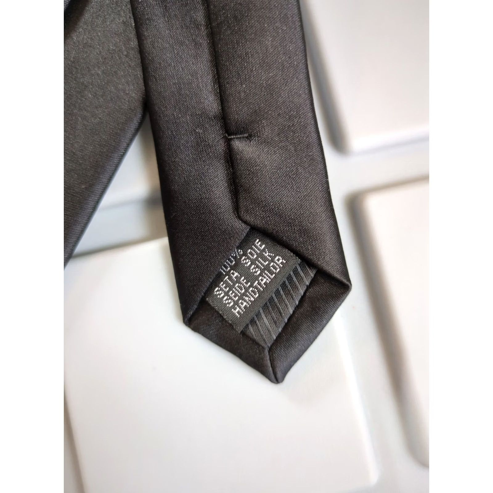 Vintage Barry Wang Men's Tie Black 100% Silk Textured Solid Classic 58" 3 1/8" Width Size ONE SIZE - 3 Thumbnail