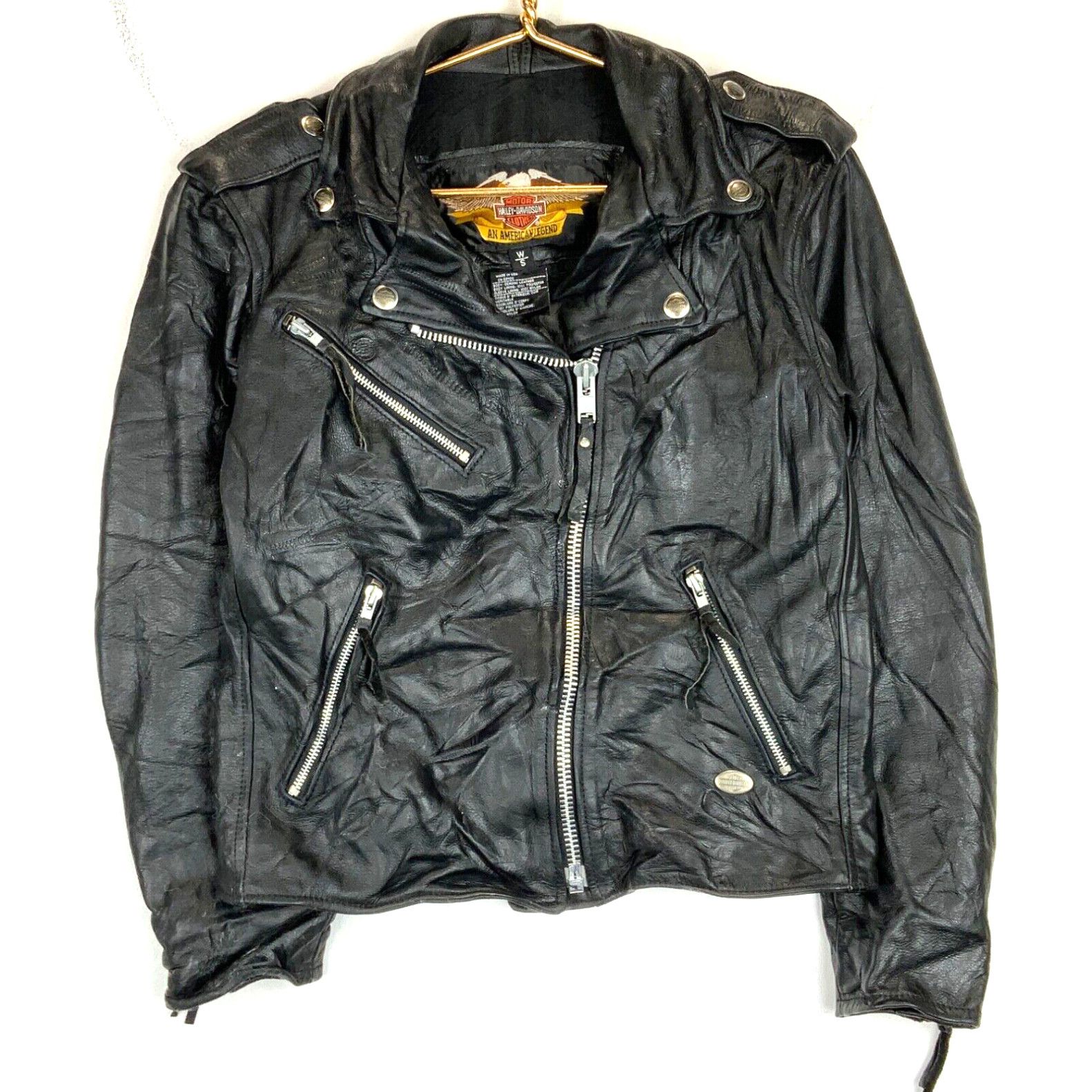 Image of Vintage Harley Davidson Women's Full Zip Leather Biker Jacket Small Black Usa in White