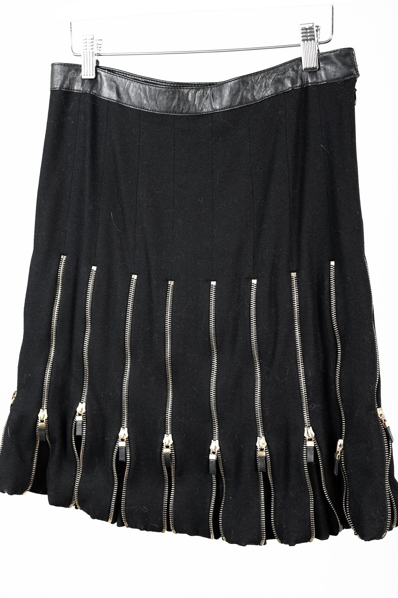McQ Alexander McQueen Alexander McQueen Black Wool Leather-Trim Zippered-Hem Skirt Size 27" / US 4 / IT 40 - 3 Thumbnail