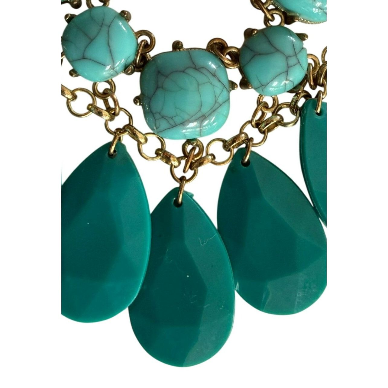 Other Chunky Turquoise Blue Teardrop Statement Necklace With Gold- Size ONE SIZE - 4 Thumbnail