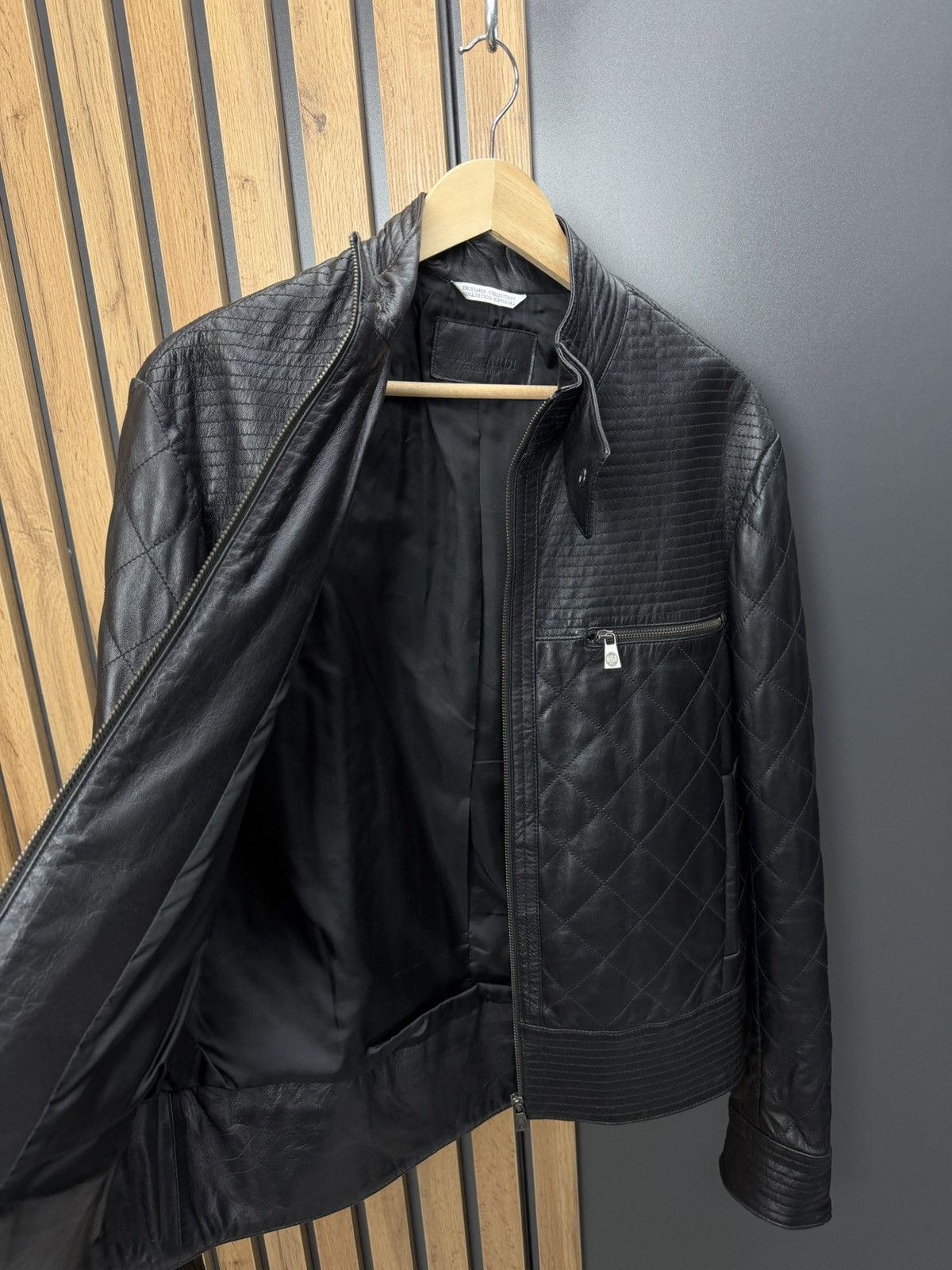 Trussardi Trussardi Collection Black Leather Quilted Jacket Moto Style Size US L / EU 52-54 / 3 - 7 Thumbnail