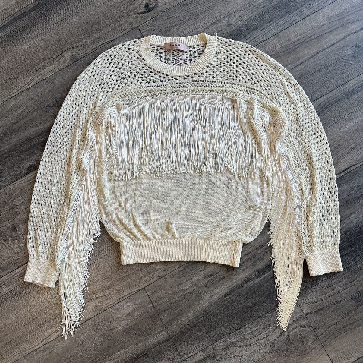 TWINSET TWINSET Milano Cable Knit Fringe Ivory Color Sweater Size M / US 6-8 / IT 42-44 - 1 Thumbnail