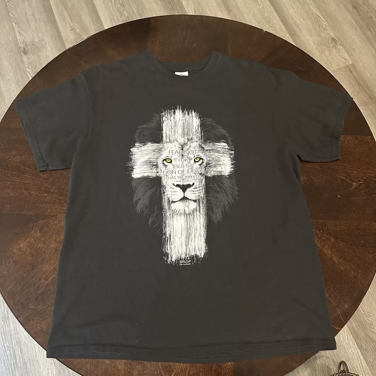 Delta Vintage Y2K Jesus Christian Lion Cross Short Sleeve Shirt Size US L / EU 52-54 / 3 - 1 Thumbnail