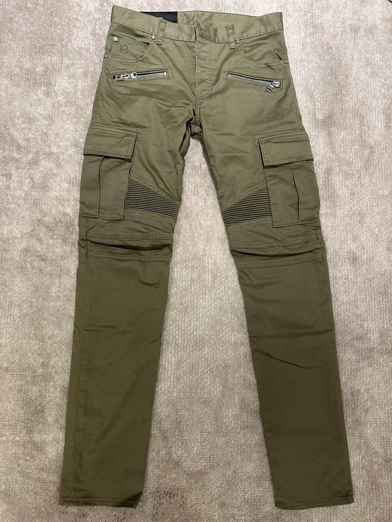 Balmain Balmain Green Slim-Fit Cargo Pants with Zippers Size US 31 - 1 Thumbnail