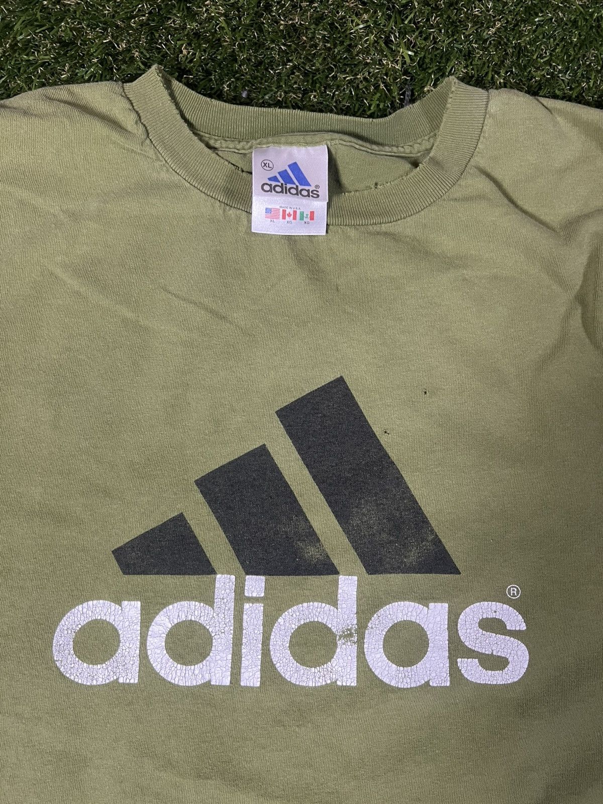 Adidas Vintage Y2K Distressed Olive Green Baggy Adidas Sports Tee Size US XL / EU 56 / 4 - 2 Thumbnail