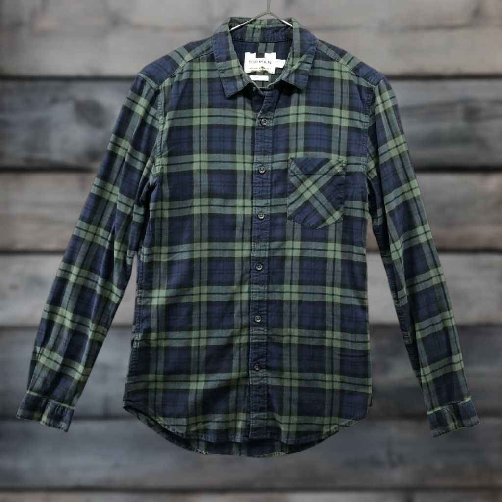 Topman Topman Muscle Fit Flannel Shirt Mens S Blackwatch Plaid Lightweight Long Sleeve Shirt Size US S / EU 44-46 / 1 - 1 Thumbnail