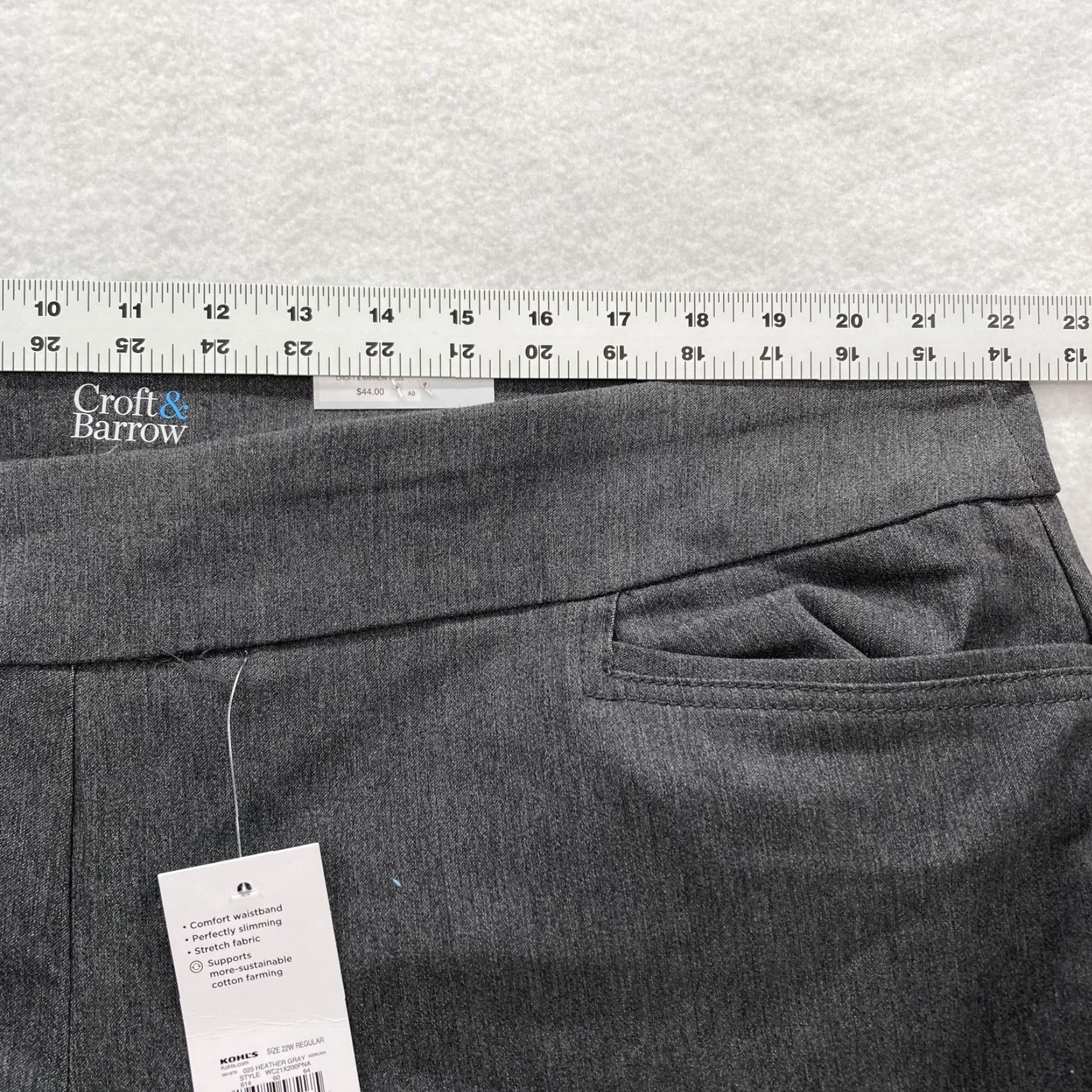 Croft & Barrow Pants Womens 22W Gray Bootcut Plus Comfort NWT Effortless Stretch Dress Pants 32in Inseam Slimming Pull On Womens