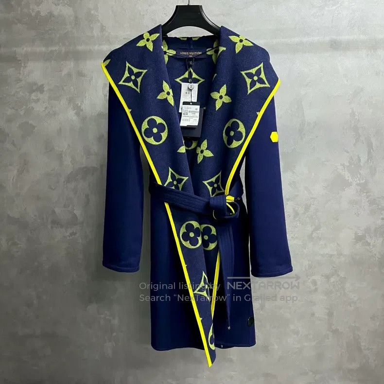 Louis Vuitton Dark Blue Wrap Tie Hooded Coat