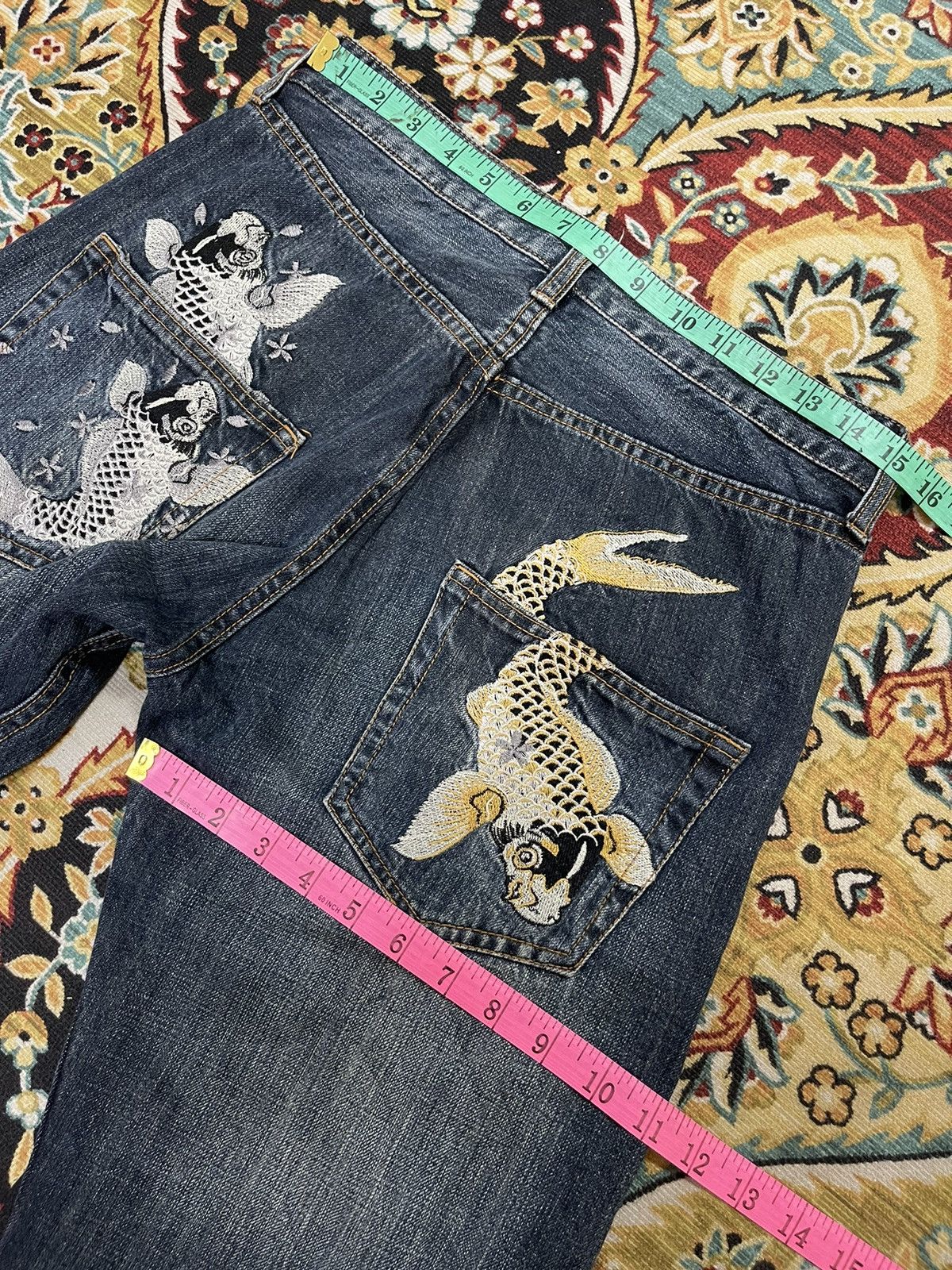 Japanese Brand Japanese Koi Style Sukajan Distressed Denim Jeans Size US 30 / EU 46 - 11 Thumbnail