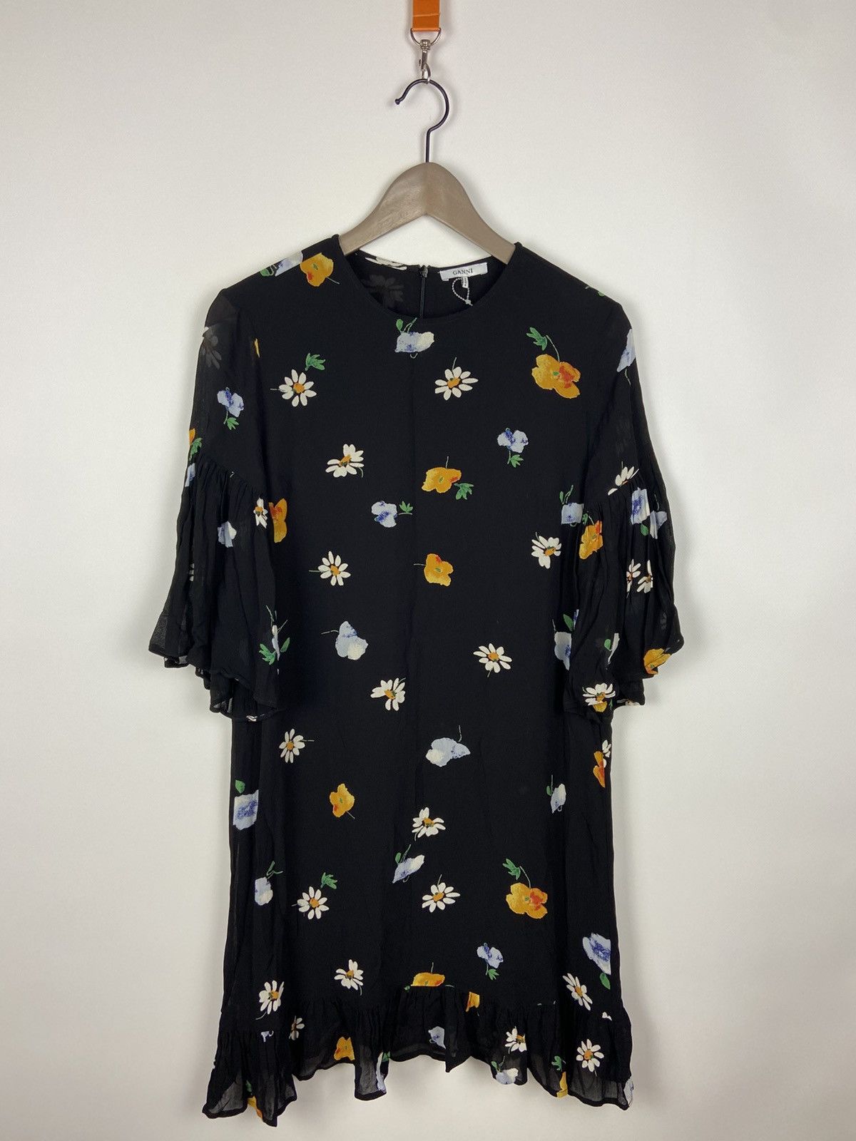 Designer × Ganni Ganni Dainty Georgette Floral Black Mini Dress Sz 36 Size XS / US 0-2 / IT 36-38 - 1 Thumbnail