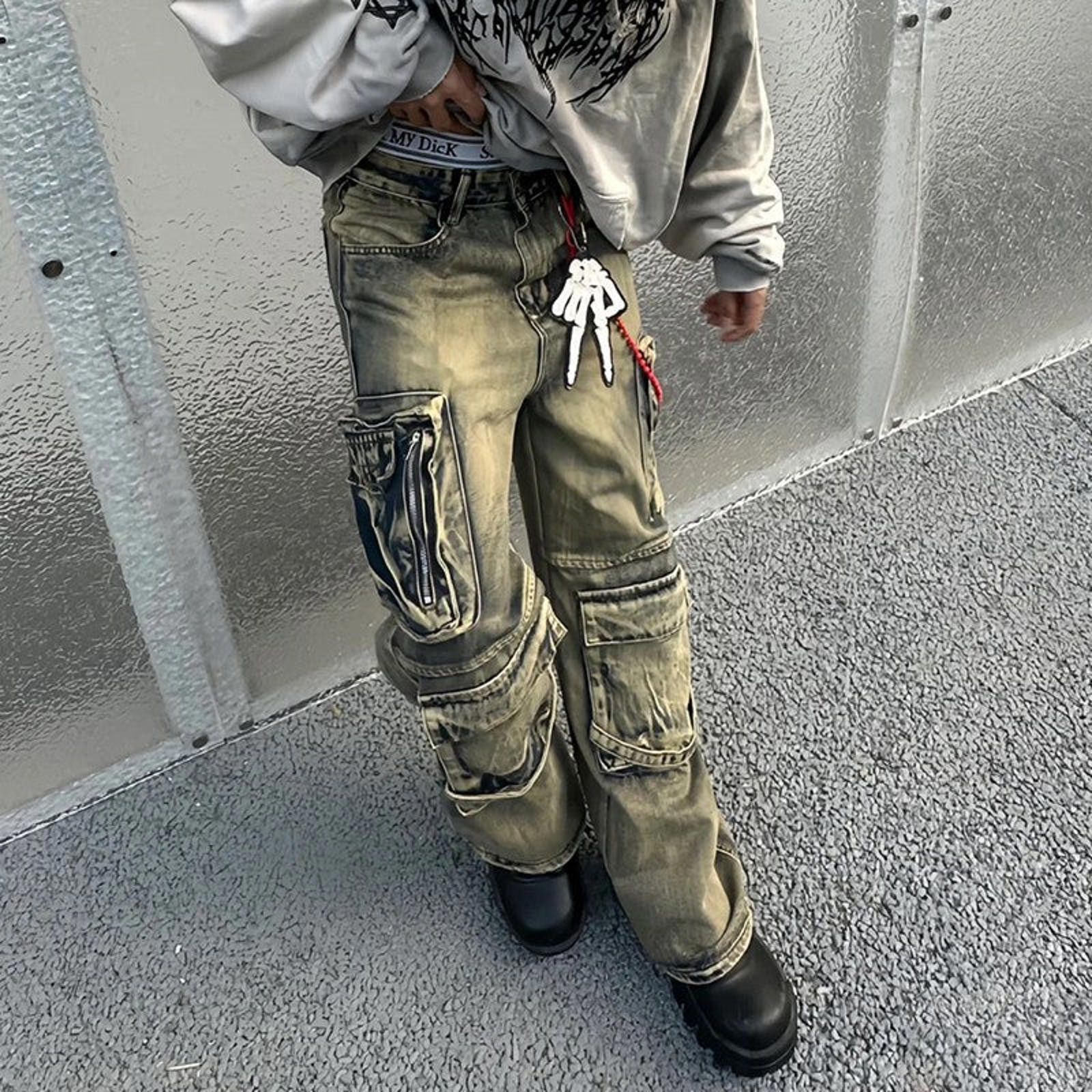 Other Khaki Baggy / Chunky Bleached Cargo Wide Leg Jeans Size US 33 - 3 Thumbnail